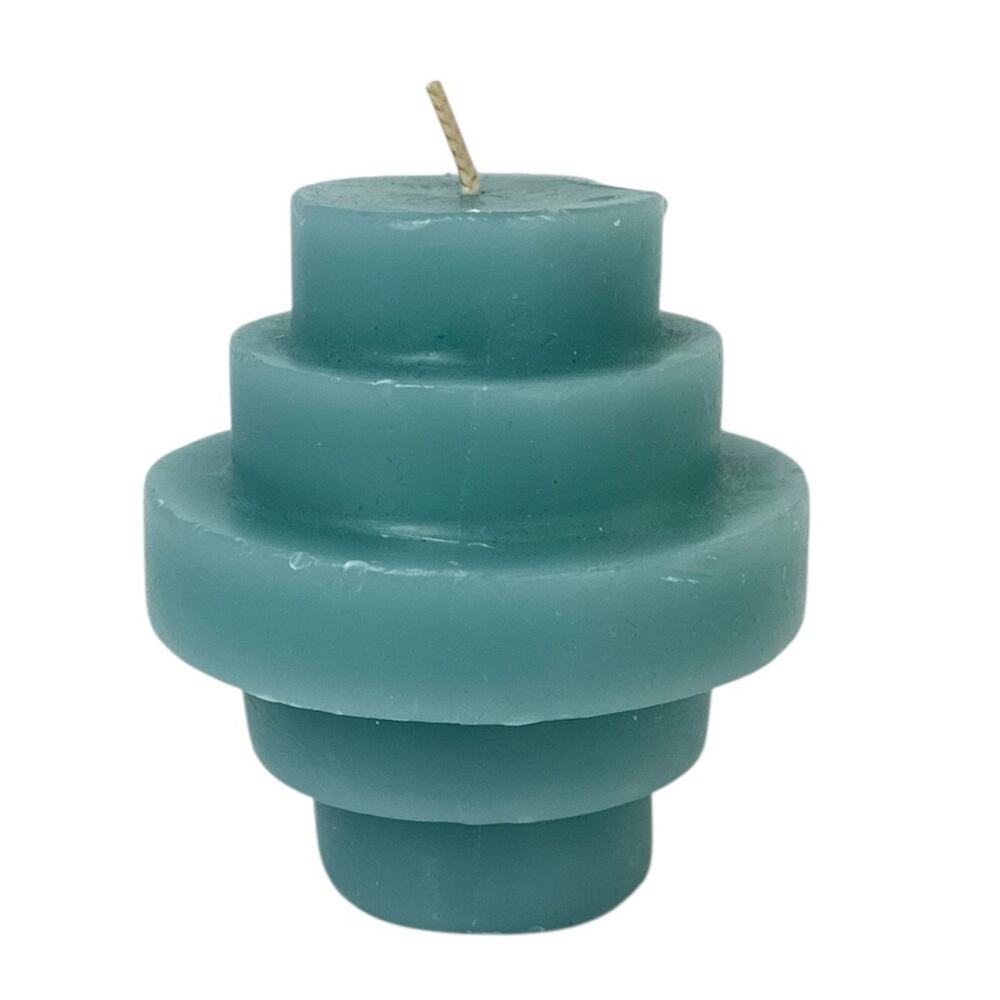 Tiered Pillar Candle Seafoam Light Teal Blue Green geometric modern ocean 4” NEW